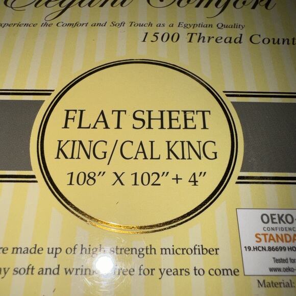 Elegant Comfort 1500 Thread Quality 1-Piece Flat Sheet, Luxury King, White NIP - Picture 3 of 4